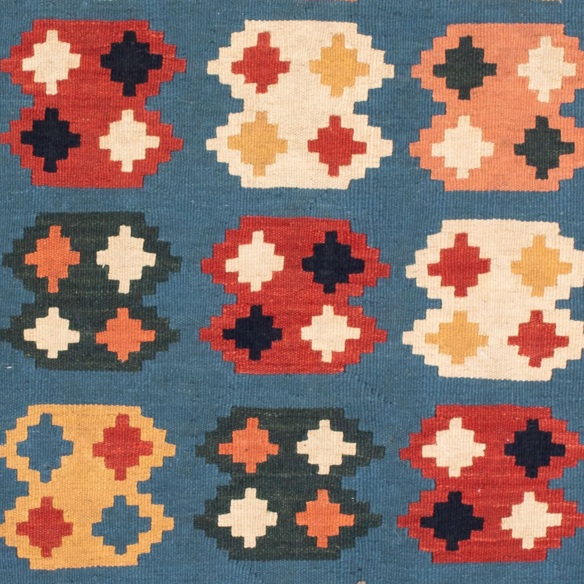 Kelim-tæppe - orientalsk firkantet - 107 x 101 cm - havblå