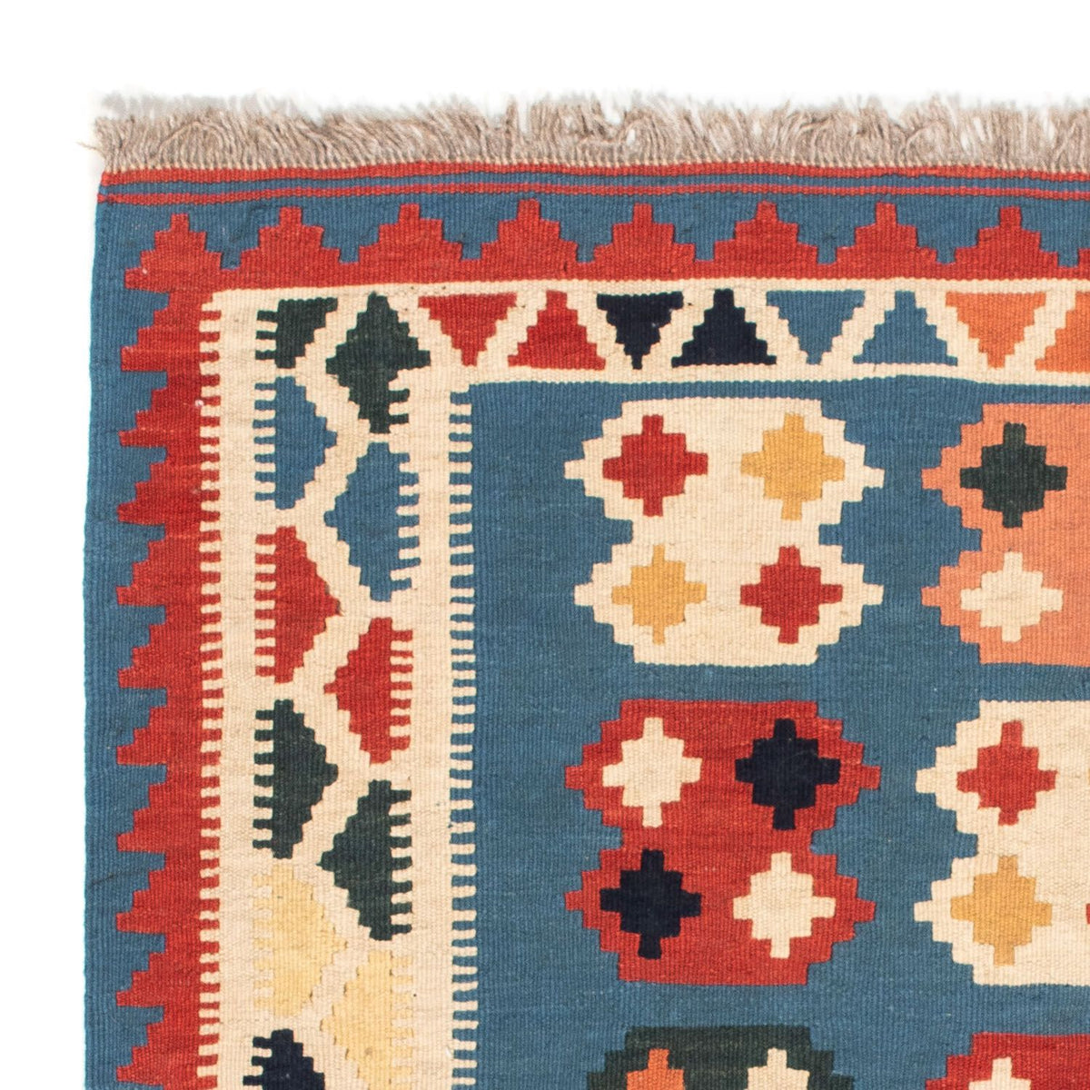 Kelim-tæppe - orientalsk firkantet - 107 x 101 cm - havblå