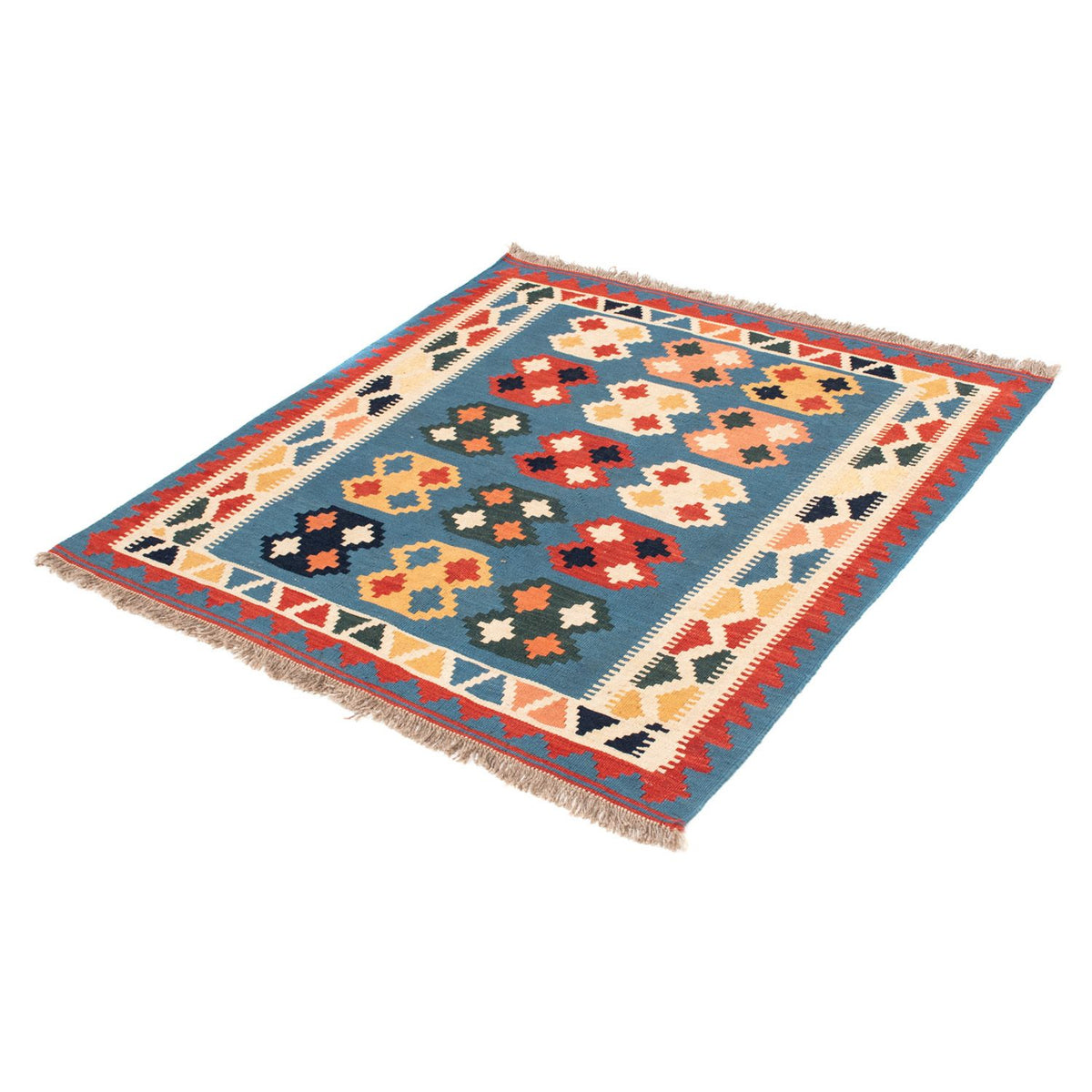 Kelim-tæppe - orientalsk firkantet - 107 x 101 cm - havblå