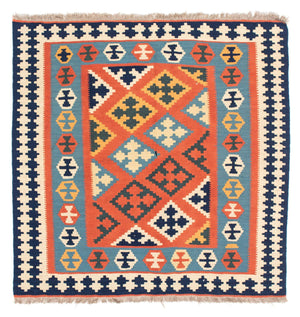 Kelim-tæppe - orientalsk firkantet  - 106 x 106 cm - orange