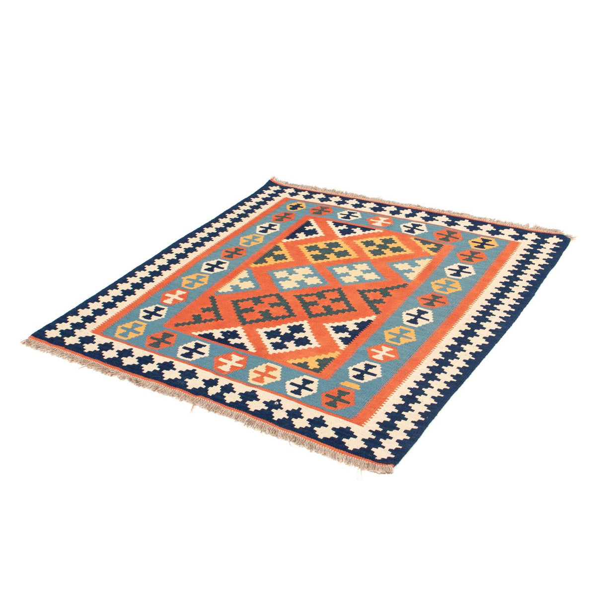 Kelim-tæppe - orientalsk firkantet  - 106 x 106 cm - orange