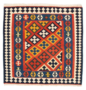 Kelim-tæppe - orientalsk firkantet  - 107 x 105 cm - rød