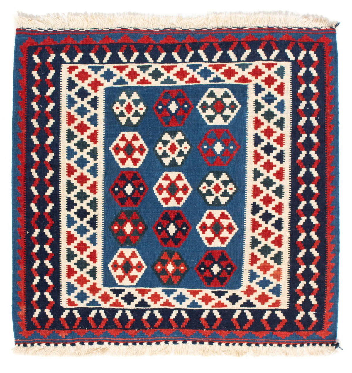 Kelim-tæppe - orientalsk firkantet  - 102 x 100 cm - blå