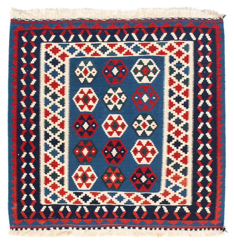 Kelim-tæppe - orientalsk firkantet  - 102 x 100 cm - blå