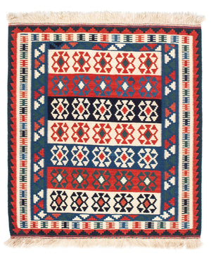 Kelim-tæppe - orientalsk firkantet  - 110 x 100 cm - blå