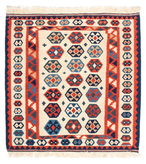 Kelim-tæppe - orientalsk firkantet  - 104 x 102 cm - beige