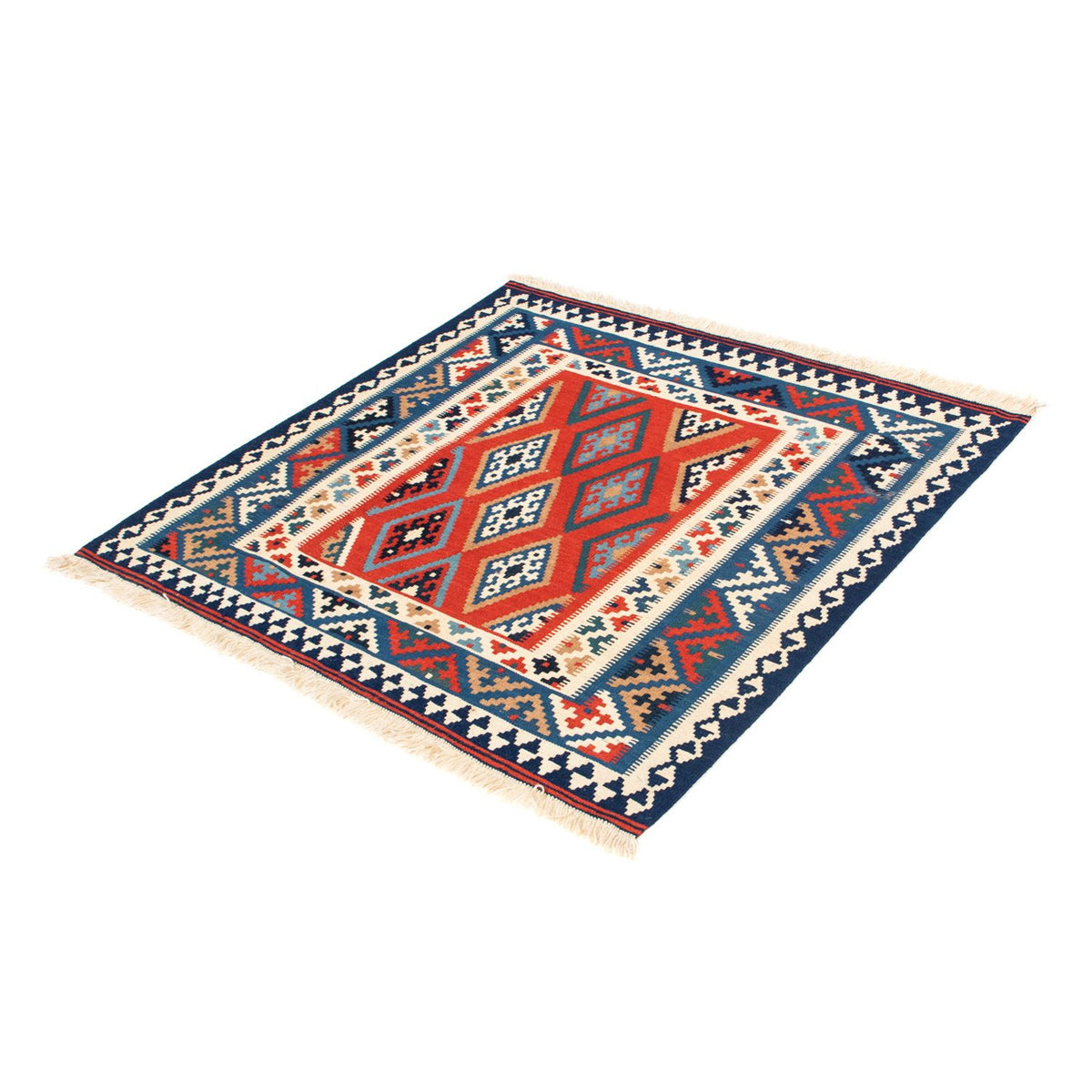Kelim-tæppe - orientalsk firkantet - 100 x 98 cm - blå