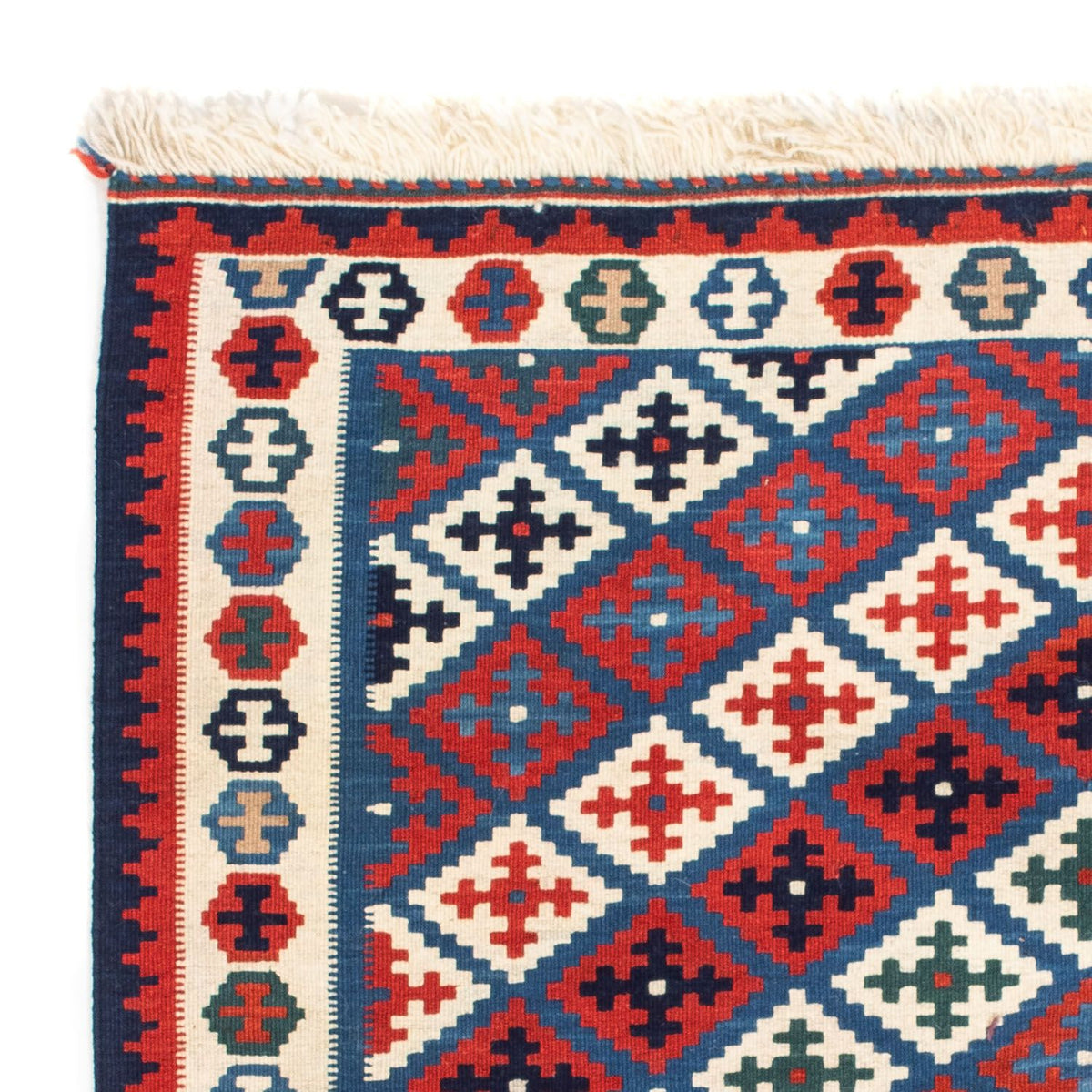 Kelim-tæppe - orientalsk firkantet  - 105 x 103 cm - blå