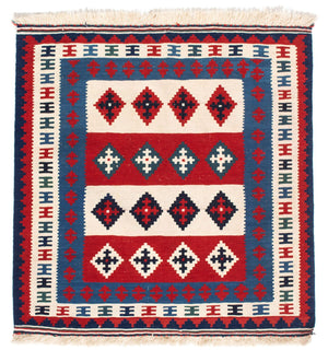 Kelim-tæppe - orientalsk firkantet  - 106 x 103 cm - blå