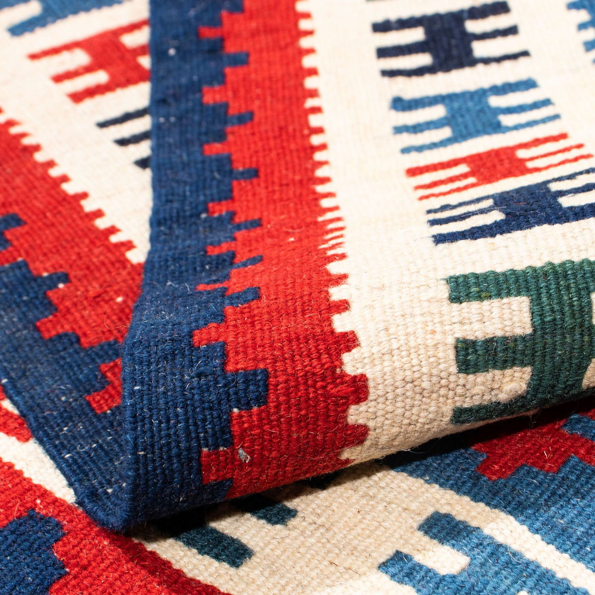 Kelim-tæppe - orientalsk firkantet  - 106 x 103 cm - blå