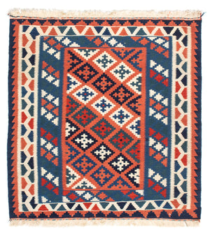 Kelim-tæppe - orientalsk firkantet  - 100 x 96 cm - blå