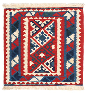Kelim-tæppe - orientalsk firkantet  - 102 x 102 cm - rød
