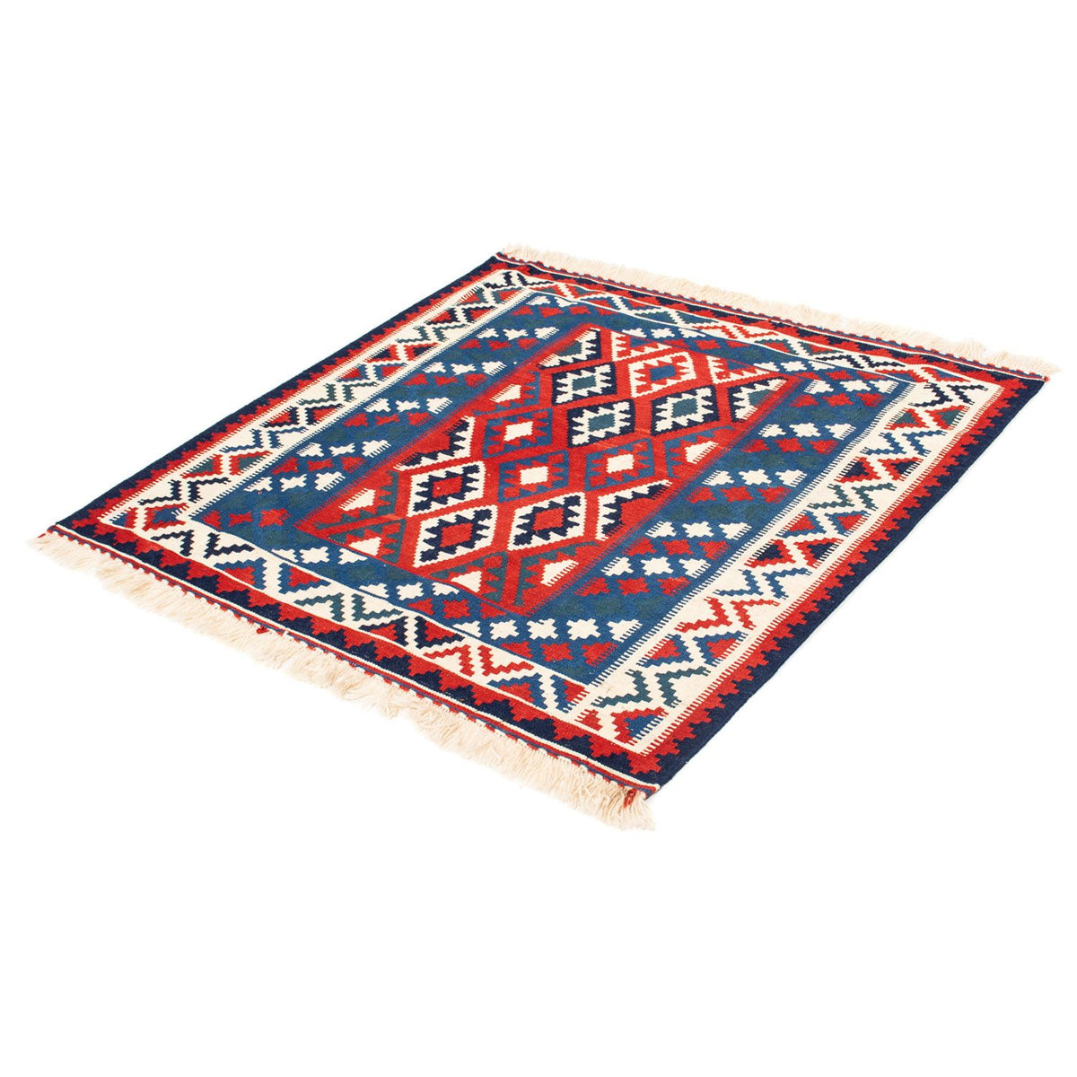 Kelim-tæppe - orientalsk firkantet  - 104 x 103 cm - mørkeblå