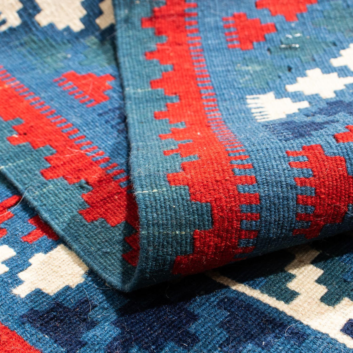 Kelim-tæppe - orientalsk firkantet - 104 x 100 cm - mørkeblå