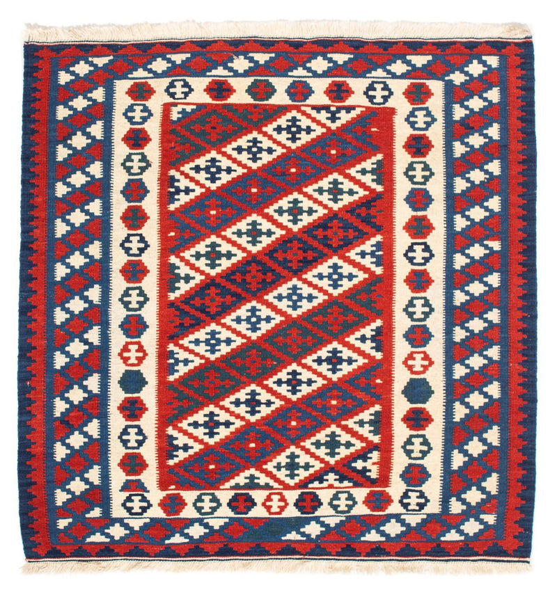 Kelim-tæppe - orientalsk firkantet  - 102 x 102 cm - mørkerød