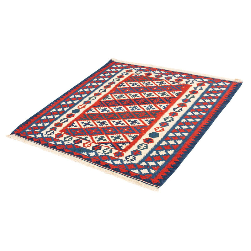 Kelim-tæppe - orientalsk firkantet  - 102 x 102 cm - mørkerød