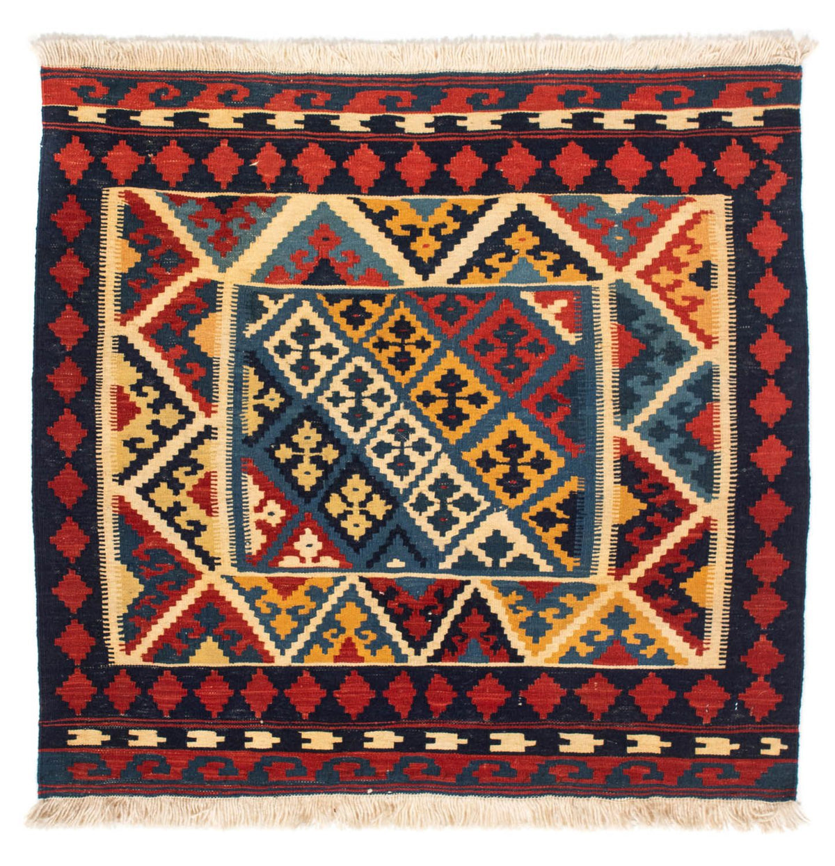 Kelim-tæppe - orientalsk firkantet  - 110 x 109 cm - rød