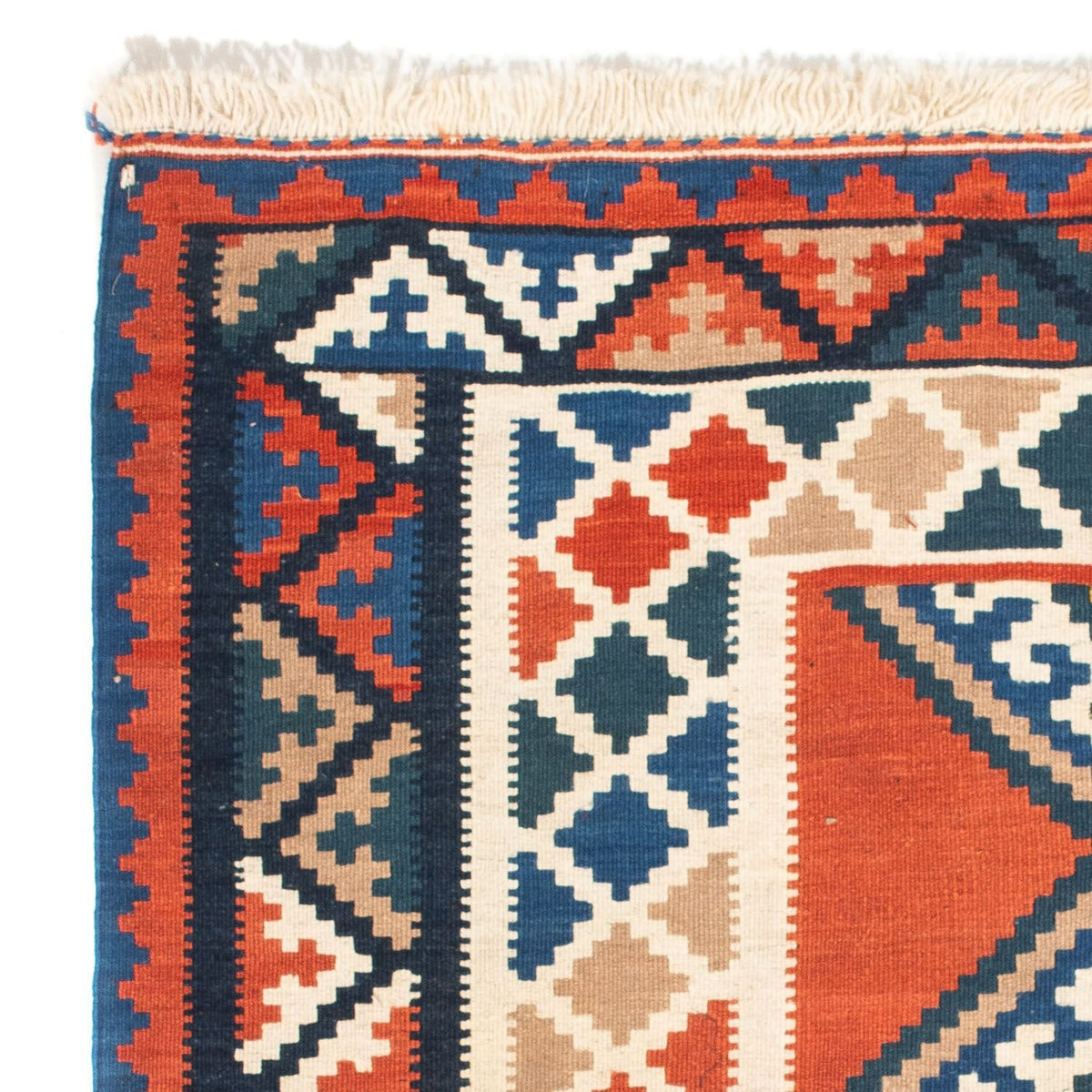 Kelim-tæppe - orientalsk firkantet  - 102 x 102 cm - rust