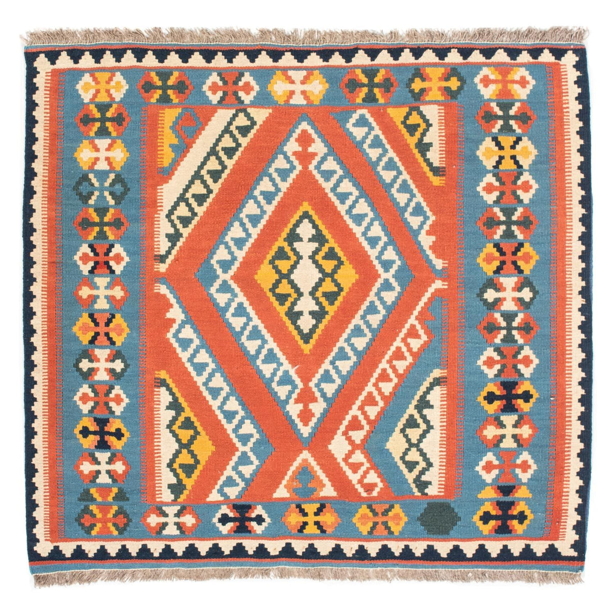Kelim-tæppe - orientalsk firkantet  - 107 x 100 cm - orange