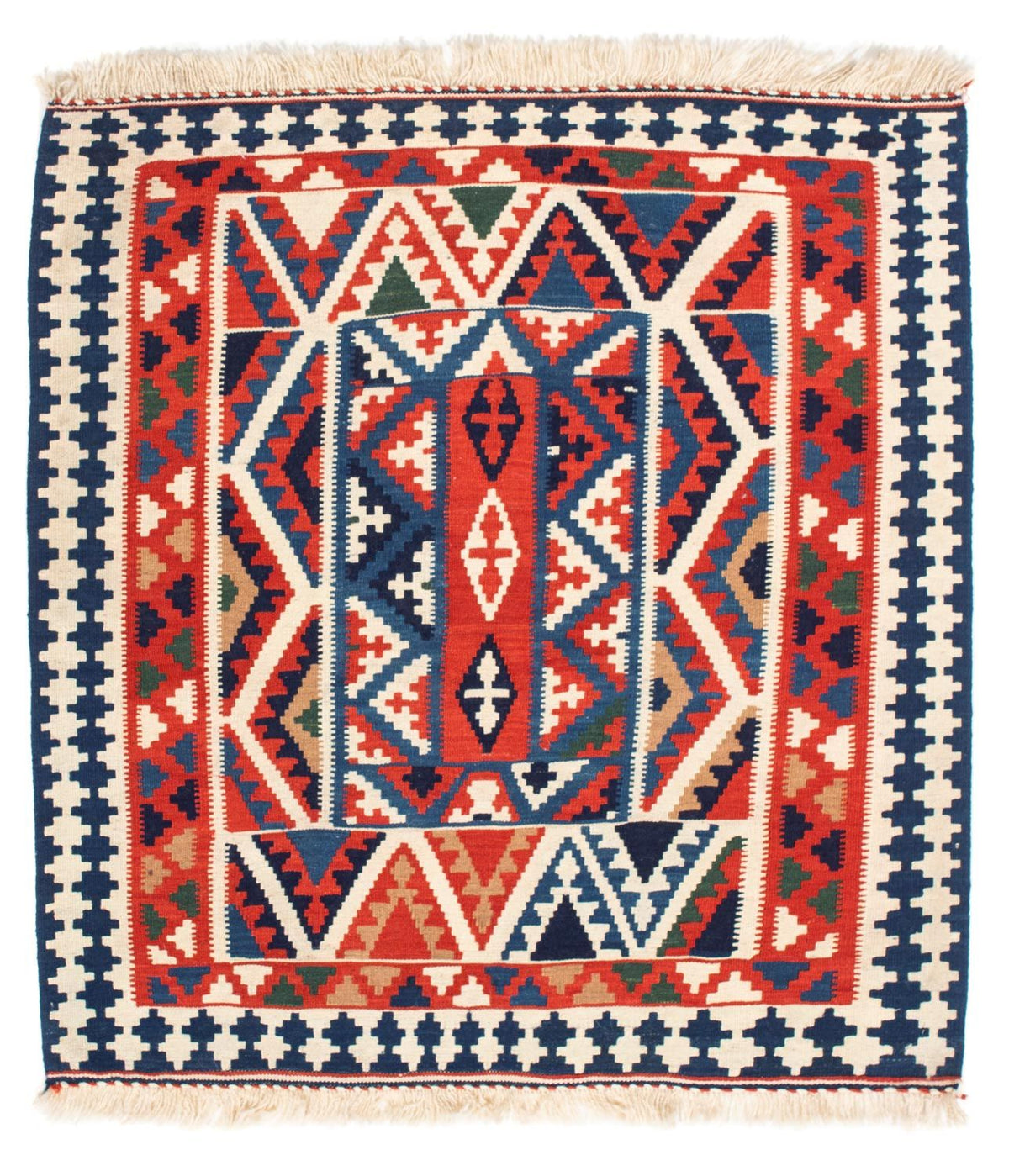 Kelim-tæppe - orientalsk firkantet  - 111 x 105 cm - rød