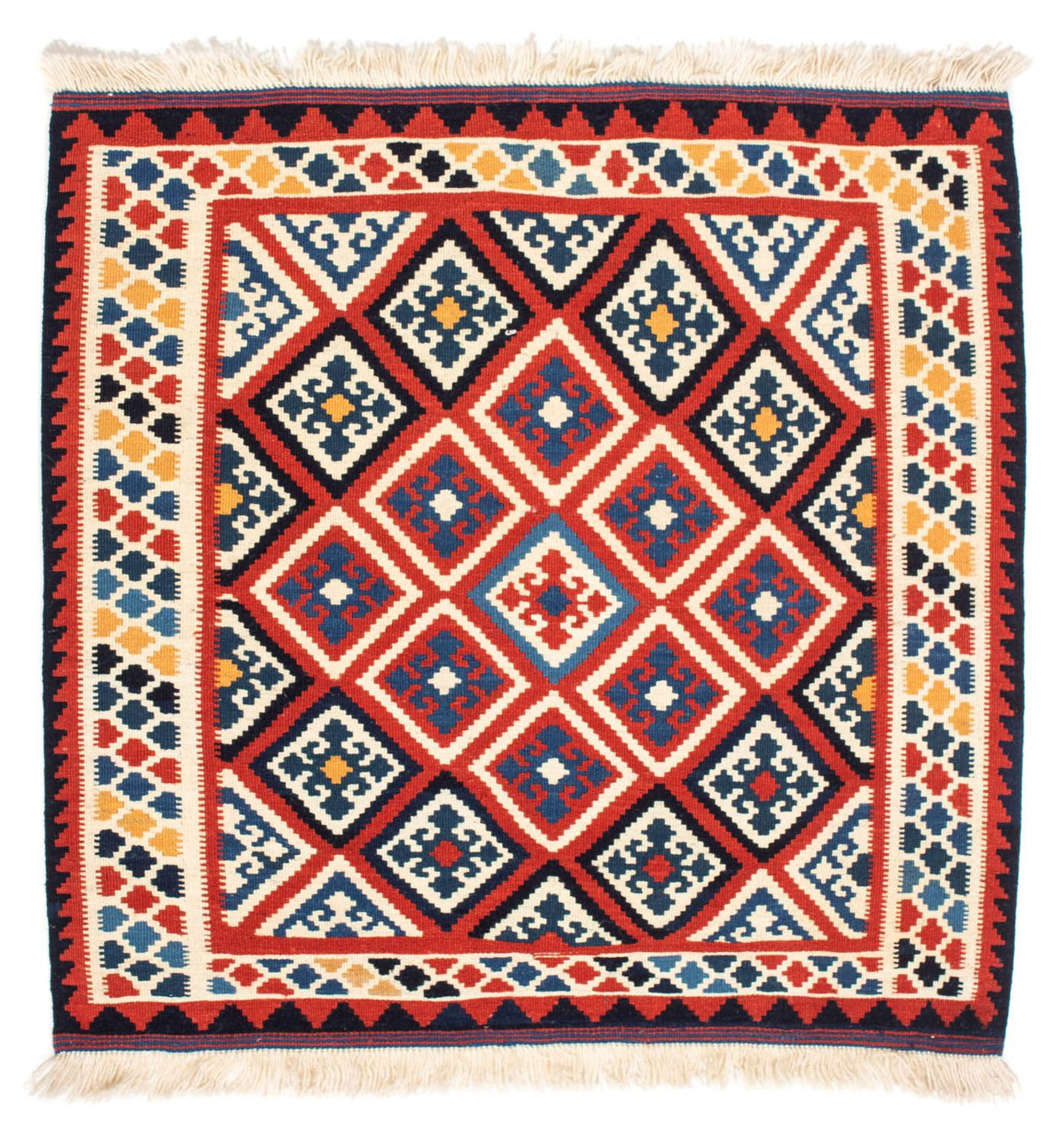 Kelim-tæppe - orientalsk firkantet - 106 x 105 cm - rød