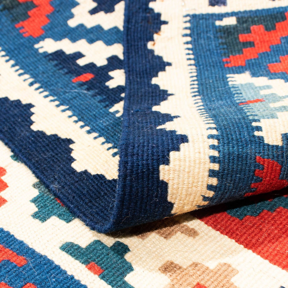 Kelim-tæppe - orientalsk firkantet  - 104 x 100 cm - mørkeblå