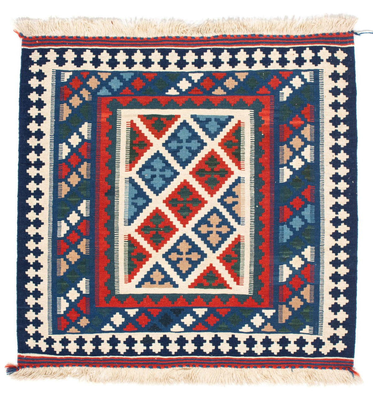 Kelim-tæppe - orientalsk firkantet - 103 x 100 cm - mørkeblå