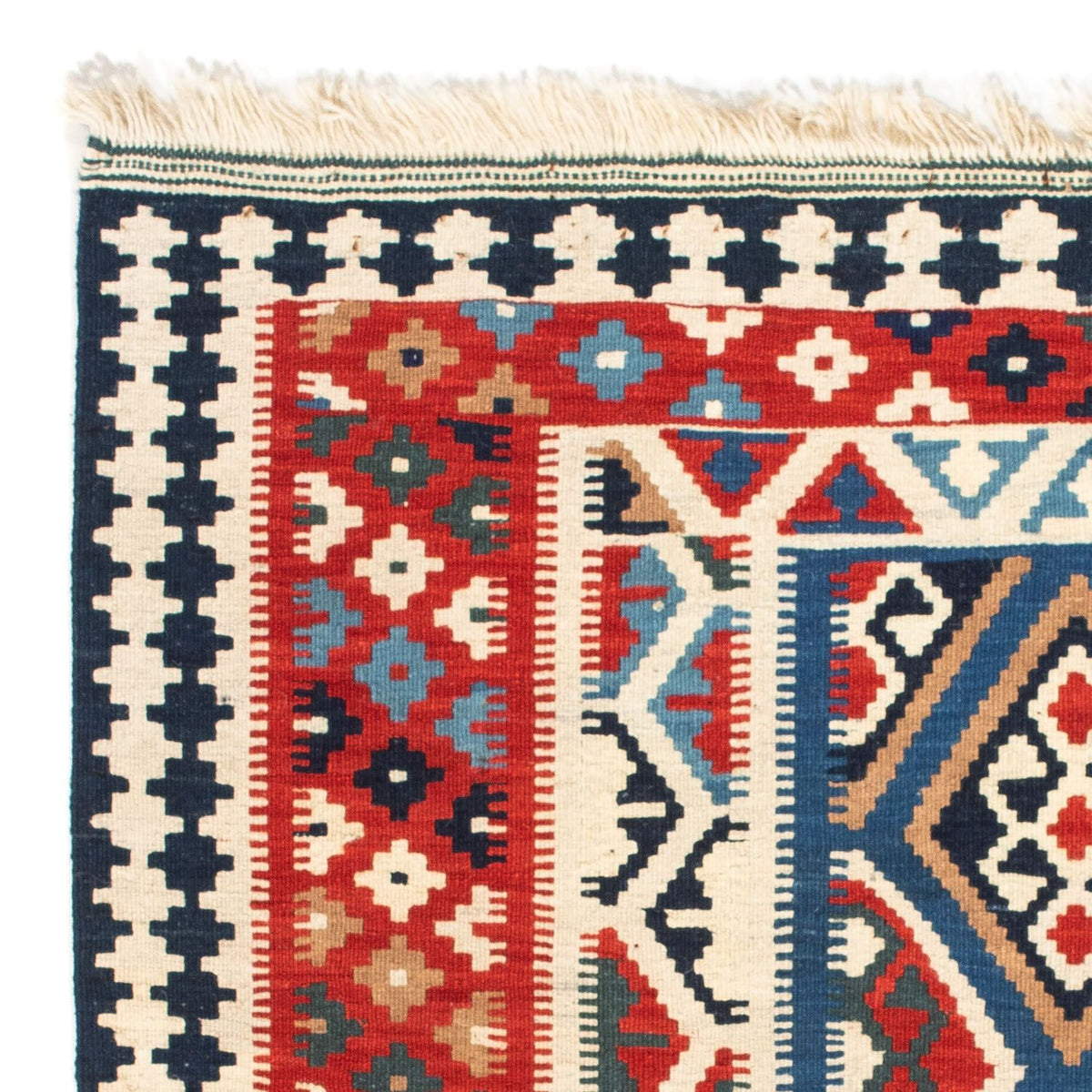 Kelim-tæppe - orientalsk firkantet  - 104 x 99 cm - rød