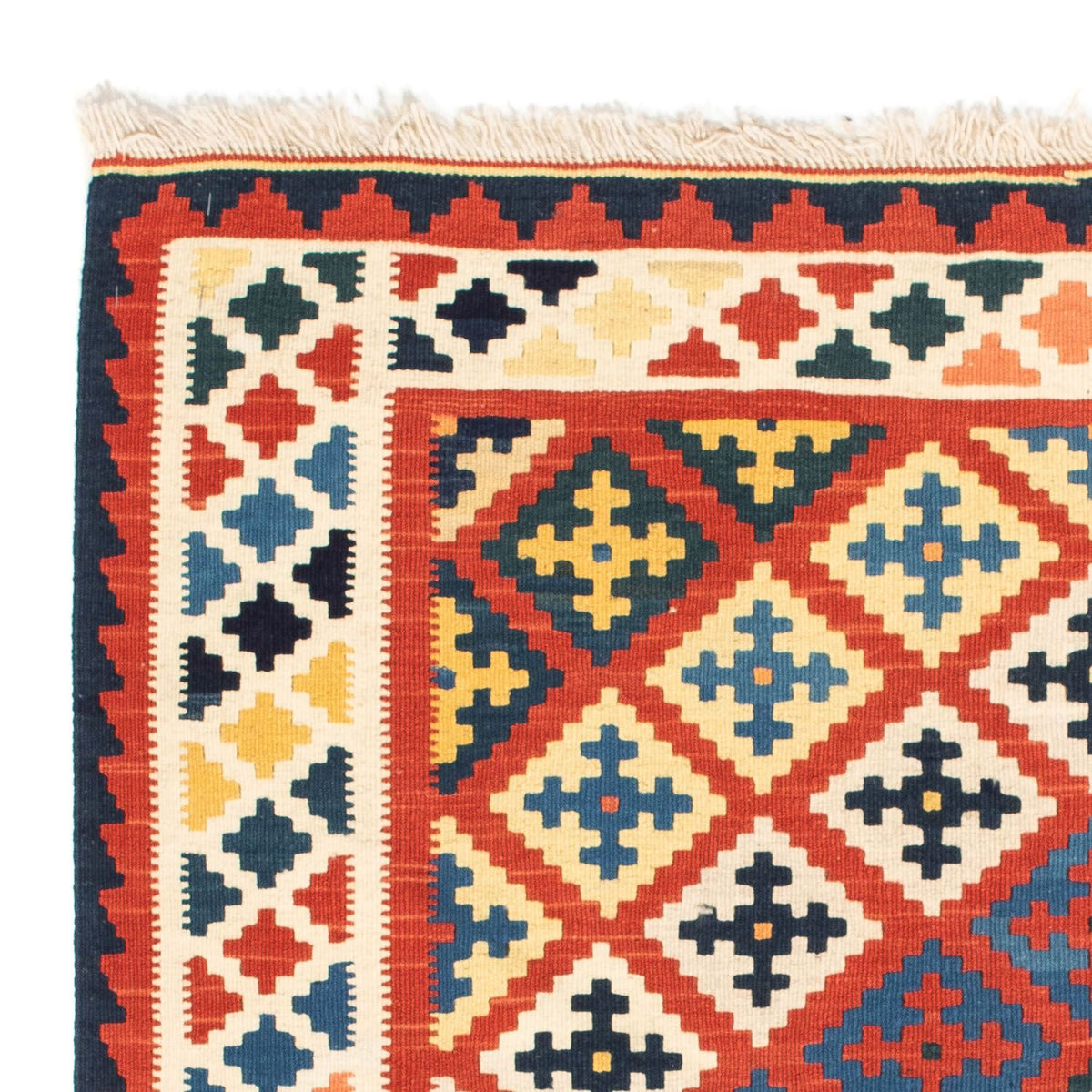 Kelim-tæppe - orientalsk firkantet - 106 x 102 cm - mørkerød