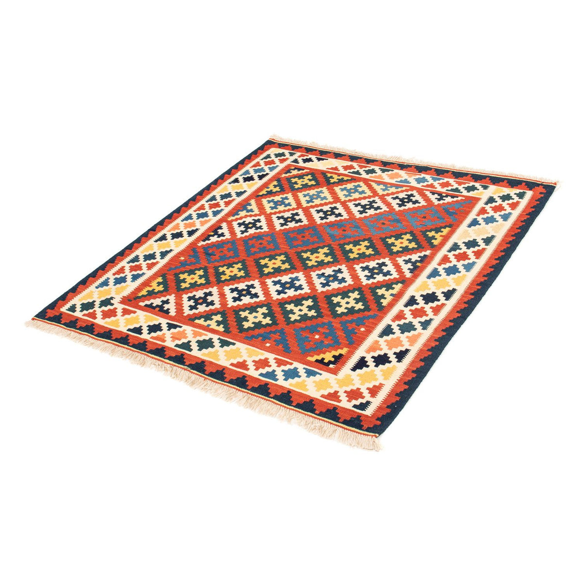 Kelim-tæppe - orientalsk firkantet - 106 x 102 cm - mørkerød