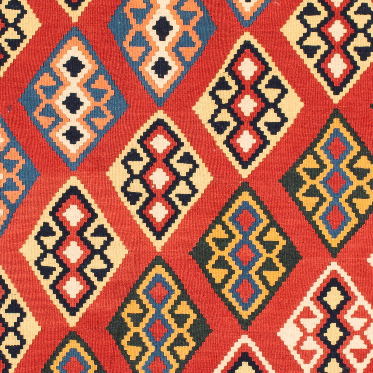 Kelim-tæppe - orientalsk firkantet - 105 x 104 cm - mørkerød