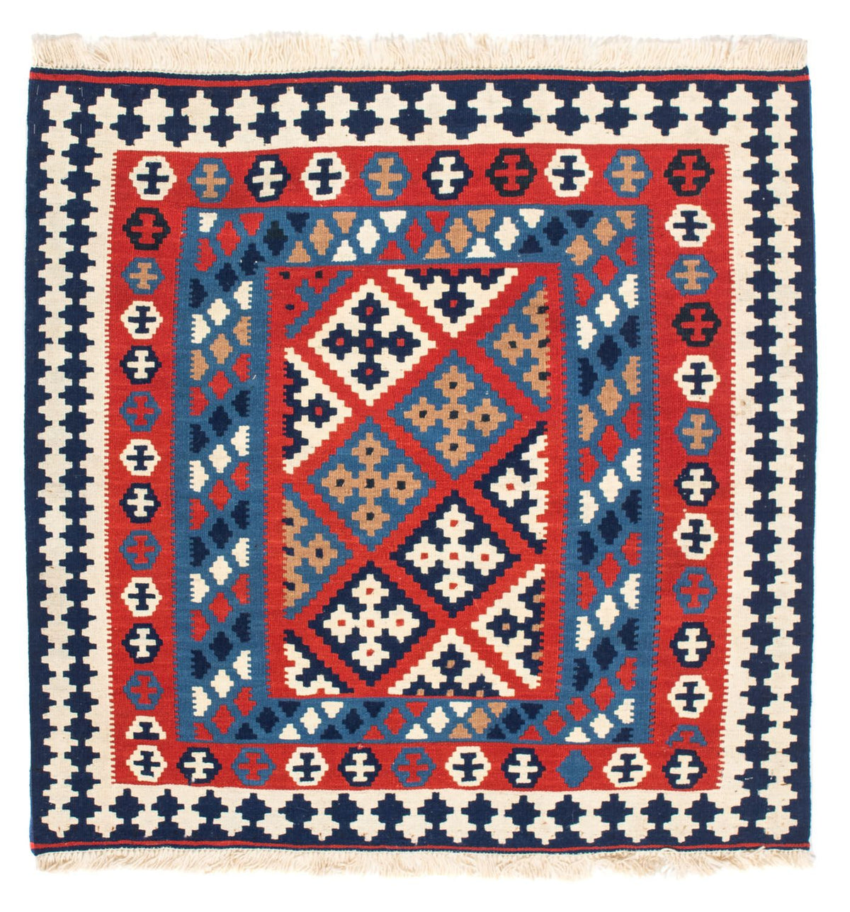 Kelim-tæppe - orientalsk firkantet  - 103 x 101 cm - rød