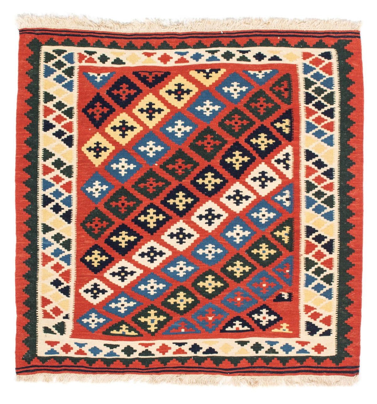 Kelim-tæppe - orientalsk firkantet  - 97 x 94 cm - rød