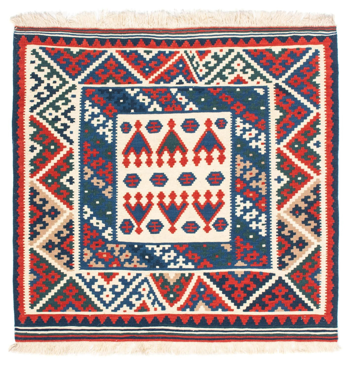 Kelim-tæppe - orientalsk firkantet  - 101 x 101 cm - beige