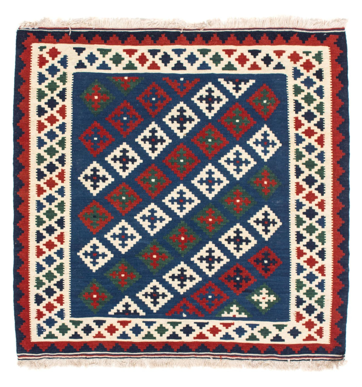 Kelim-tæppe - orientalsk firkantet - 100 x 100 cm - mørkeblå