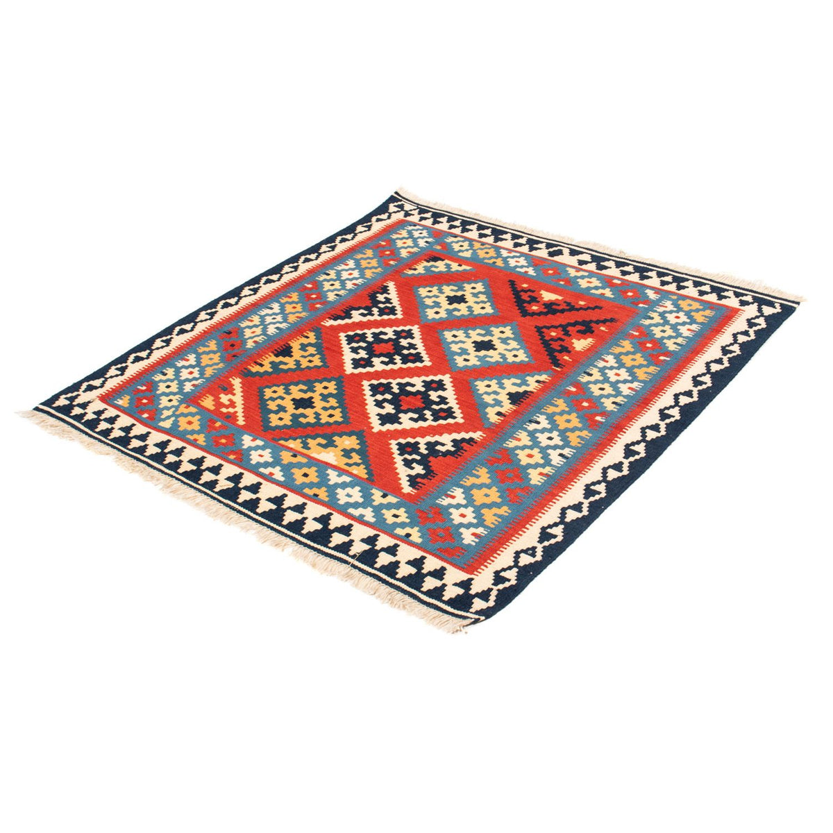 Kelim-tæppe - orientalsk firkantet - 105 x 105 cm - rød