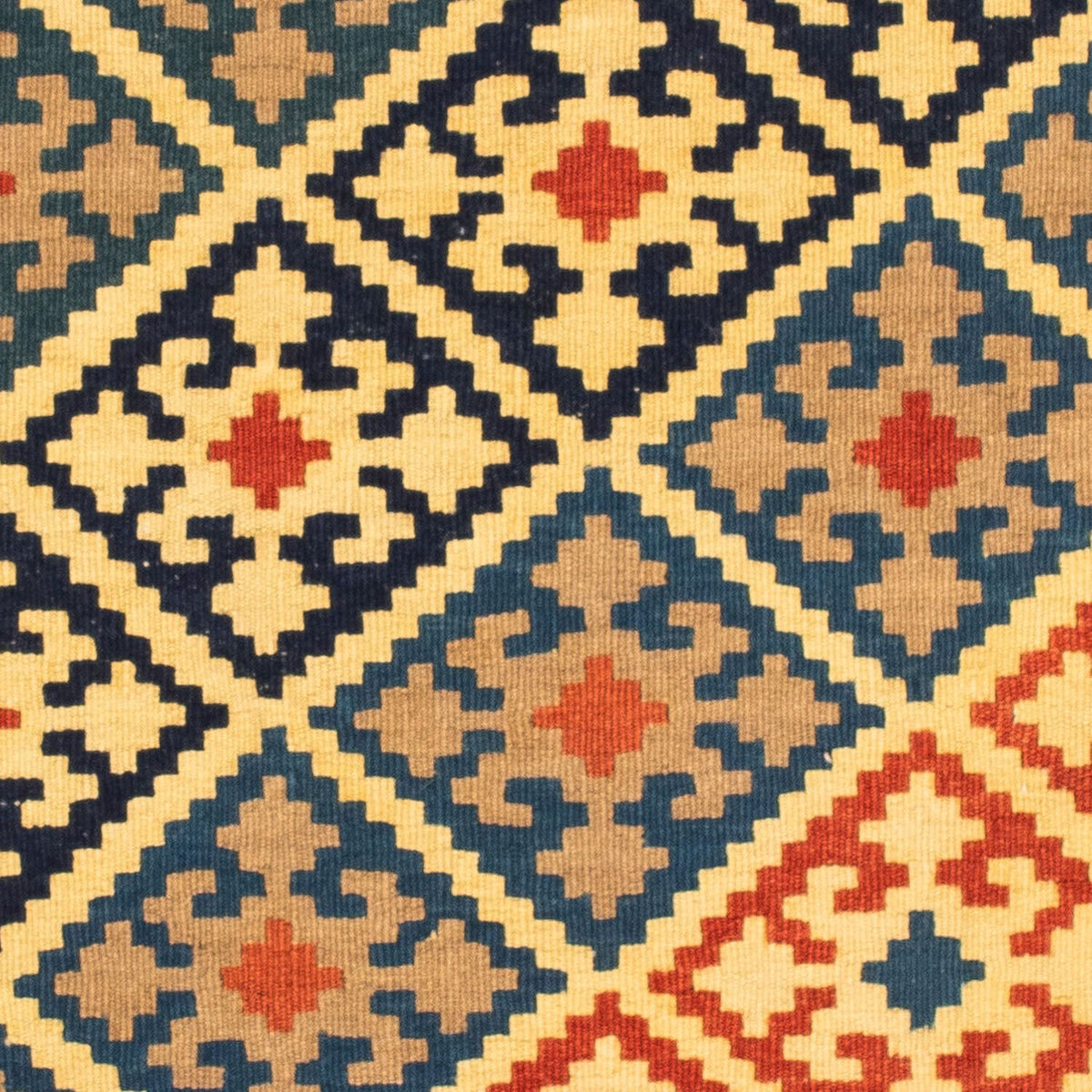 Kelim-tæppe - orientalsk firkantet - 106 x 102 cm - guld