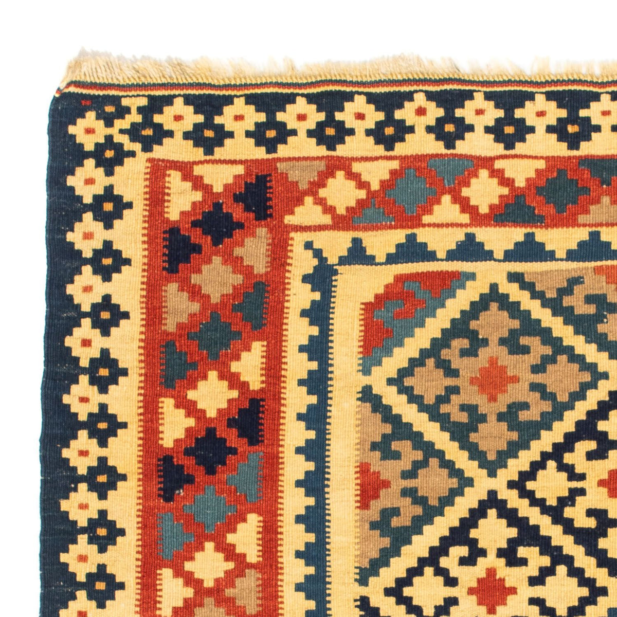 Kelim-tæppe - orientalsk firkantet - 106 x 102 cm - guld
