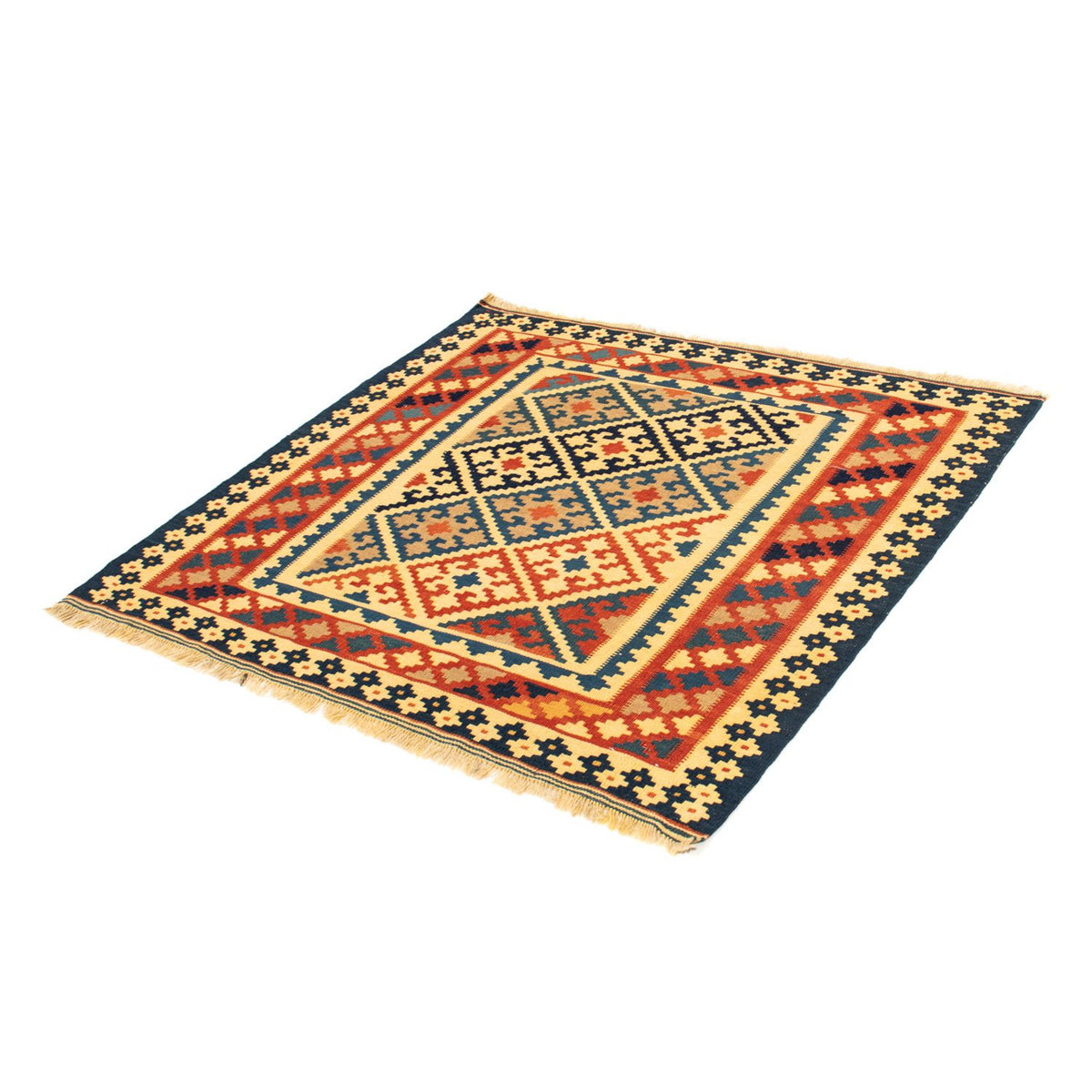 Kelim-tæppe - orientalsk firkantet - 106 x 102 cm - guld