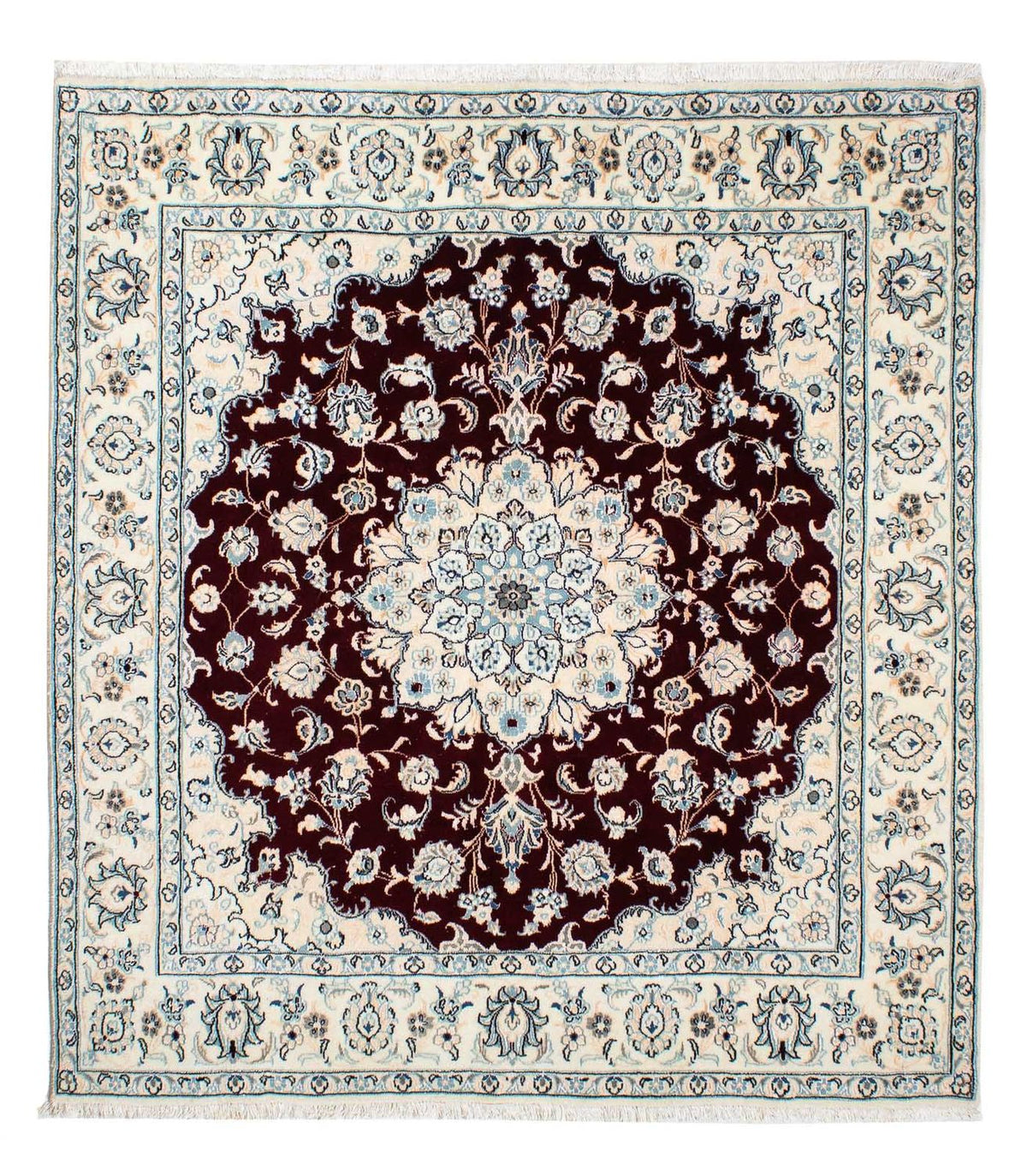 Persisk tæppe - Nain - Royal firkantet  - 156 x 143 cm - mørkerød