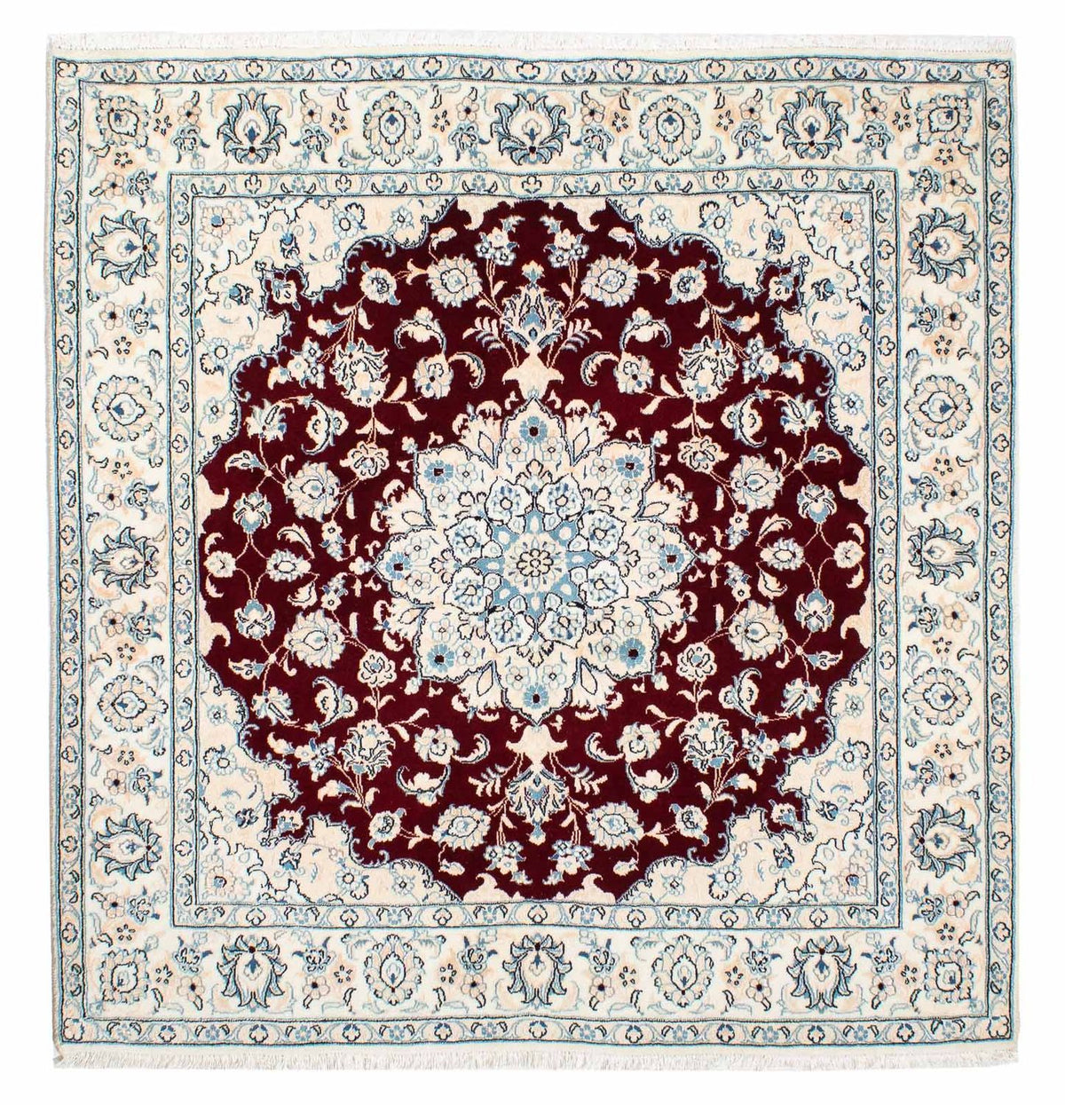 Persisk tæppe - Nain - Royal firkantet  - 154 x 143 cm - mørkerød