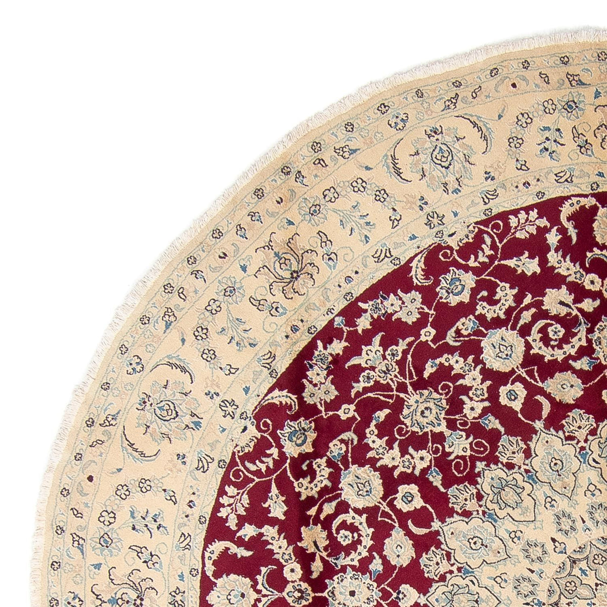 Persisk tæppe - Nain rundt - 295 x 295 cm - mørkerød