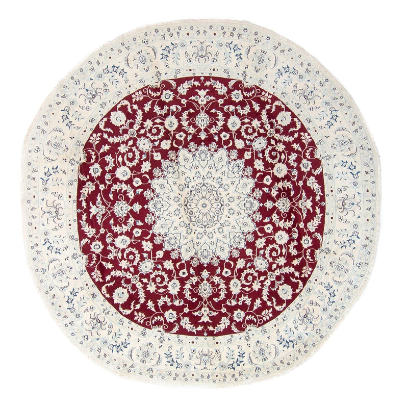 Persisk tæppe - Nain rundt  - 300 x 300 cm - mørkerød