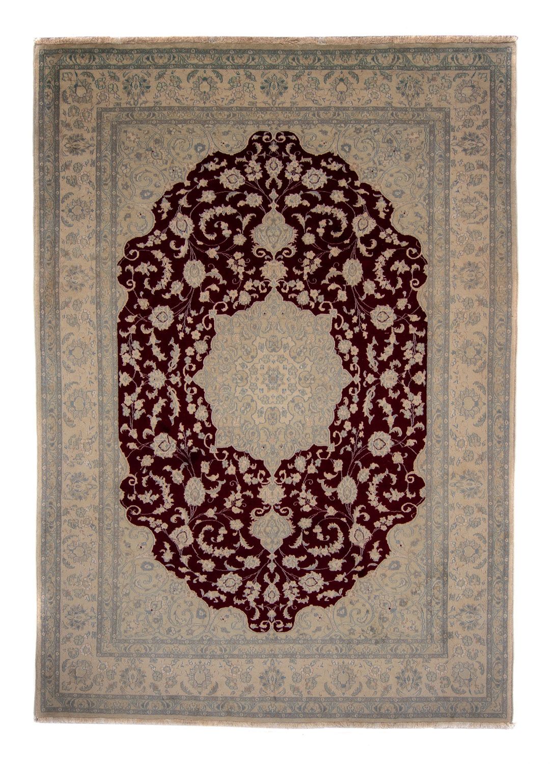 Persisk tæppe - Nain - 341 x 248 cm - mørkerød