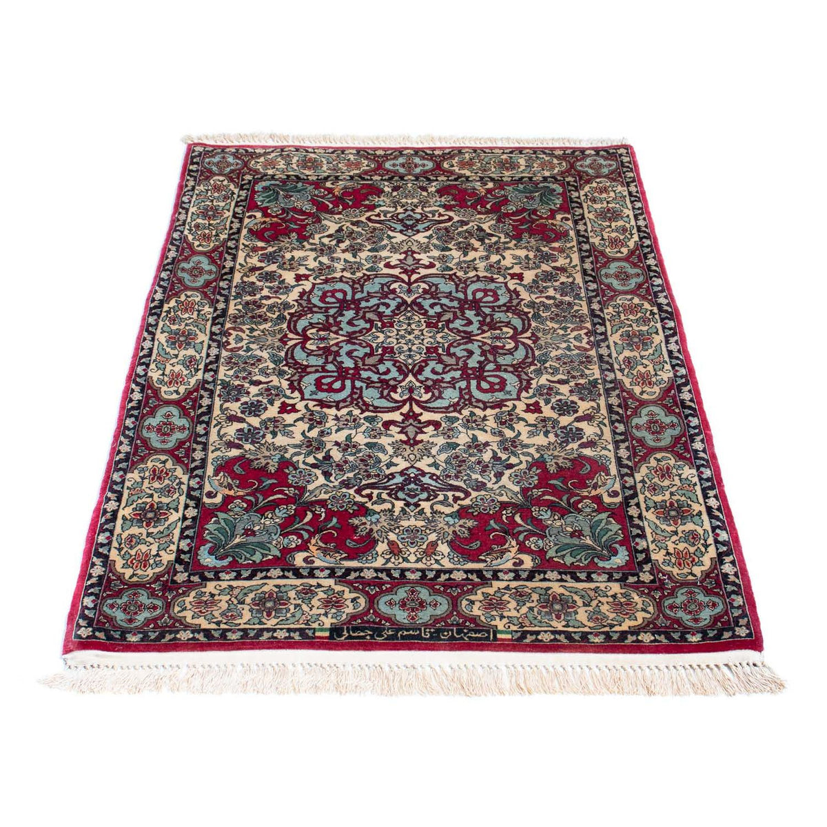 Persisk tæppe - Isfahan - Premium - 124 x 83 cm - mørkerød