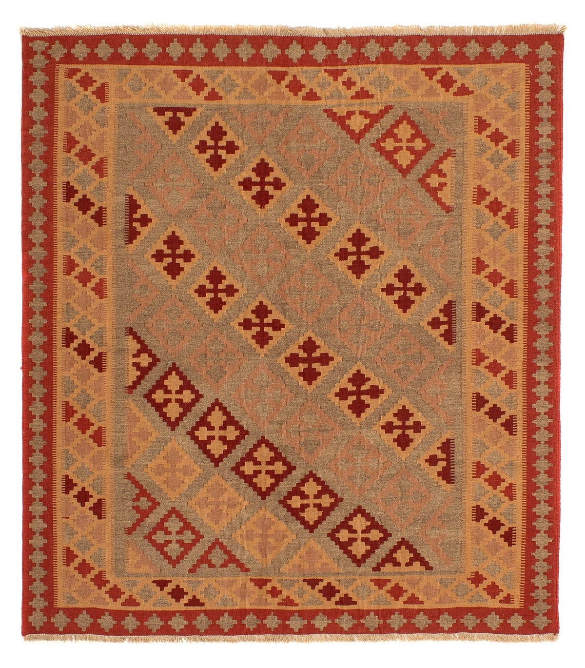 Kelim-tæppe - orientalsk firkantet - 165 x 161 cm - mørkerød