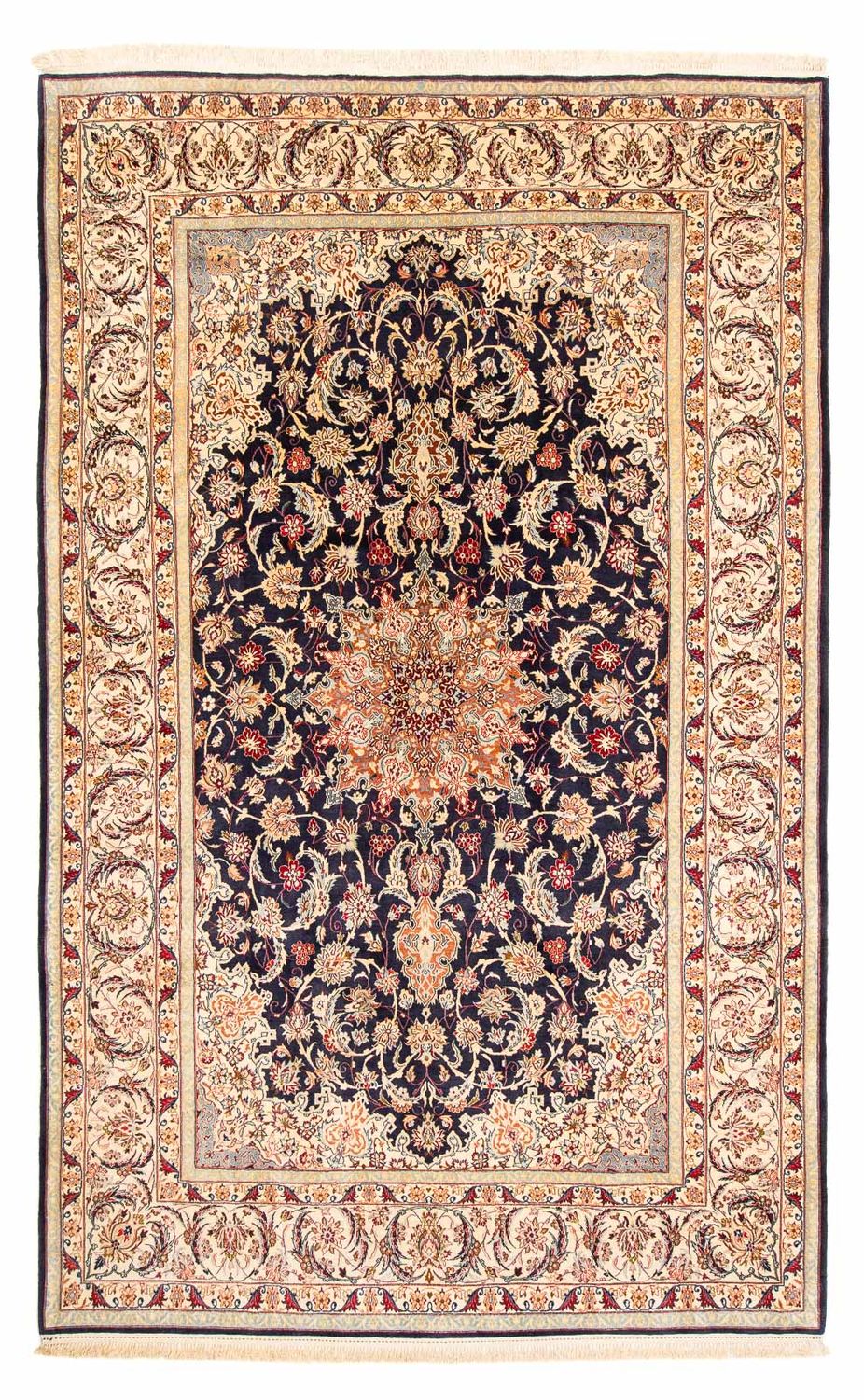 Persisk tæppe - Isfahan - Premium - 327 x 202 cm - mørkeblå