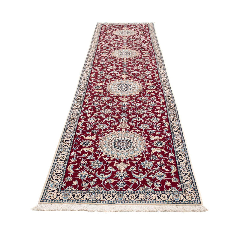 Løber Persisk tæppe - Nain - Royal - 393 x 89 cm - mørkerød