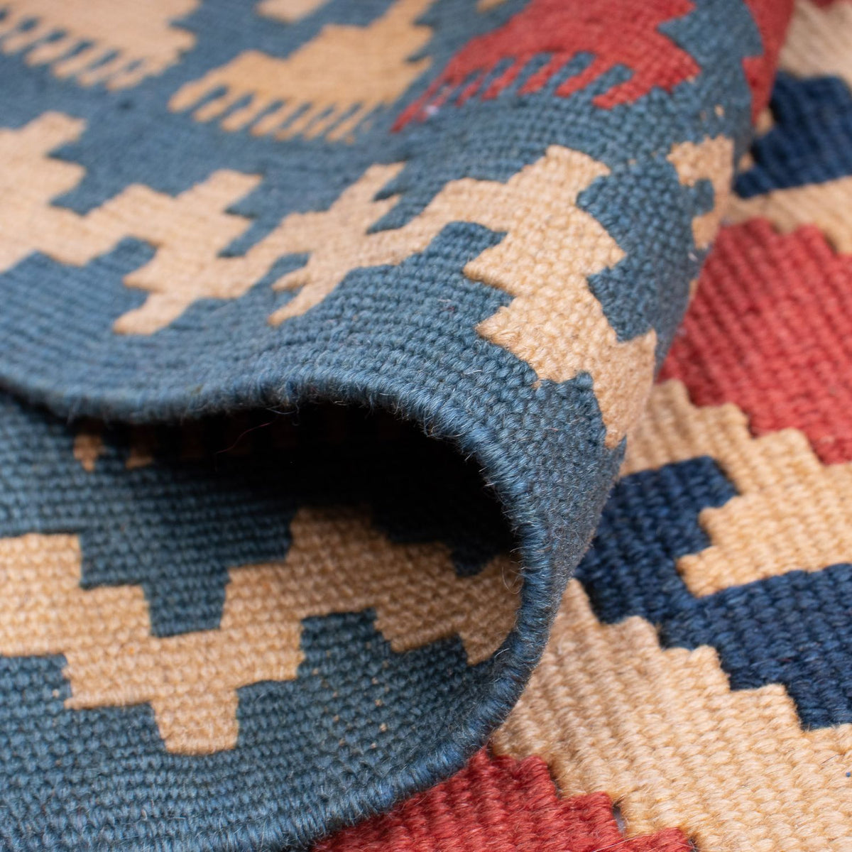 Kelim-tæppe - orientalsk - 155 x 117 cm - blå