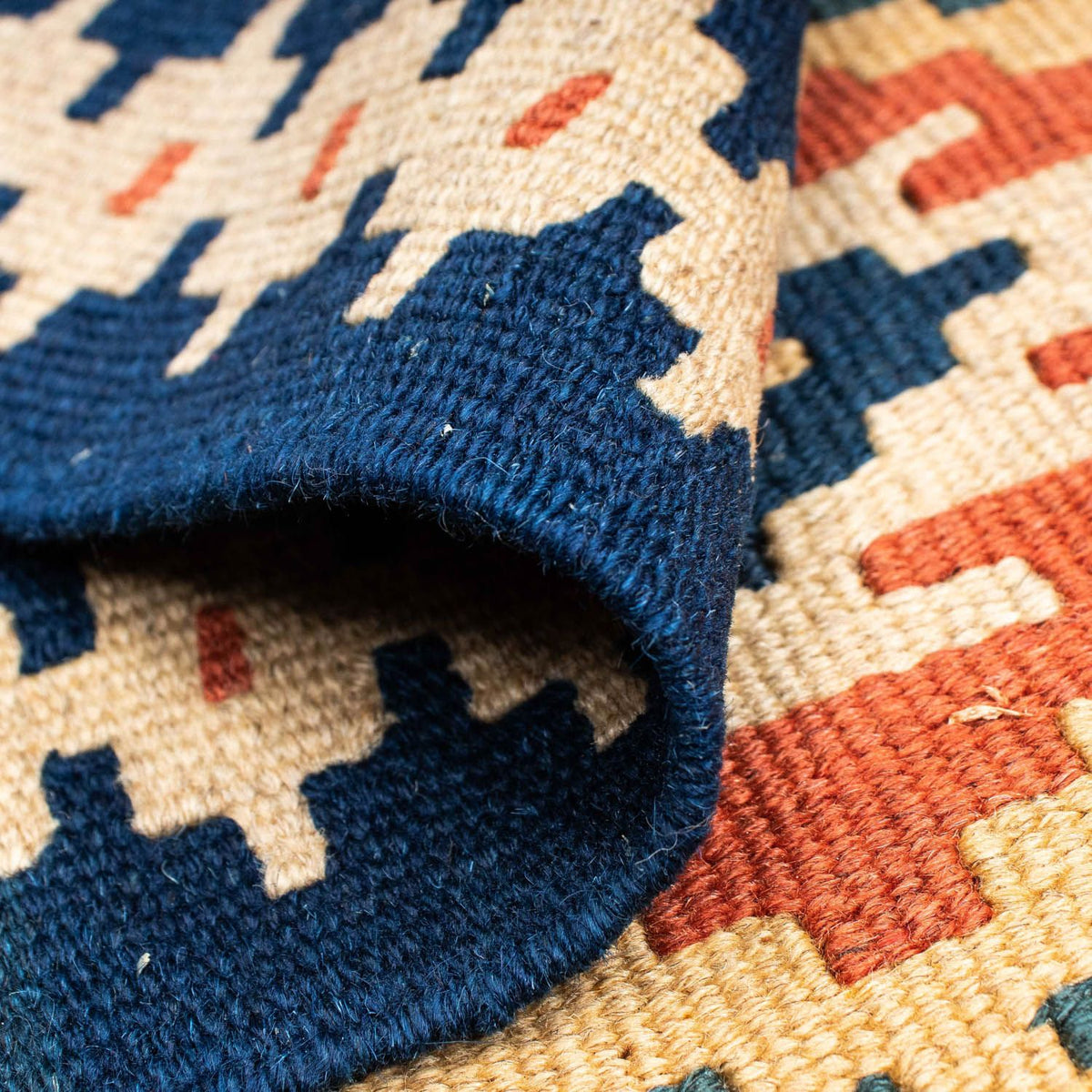 Kelim-tæppe - orientalsk - 143 x 108 cm - blå